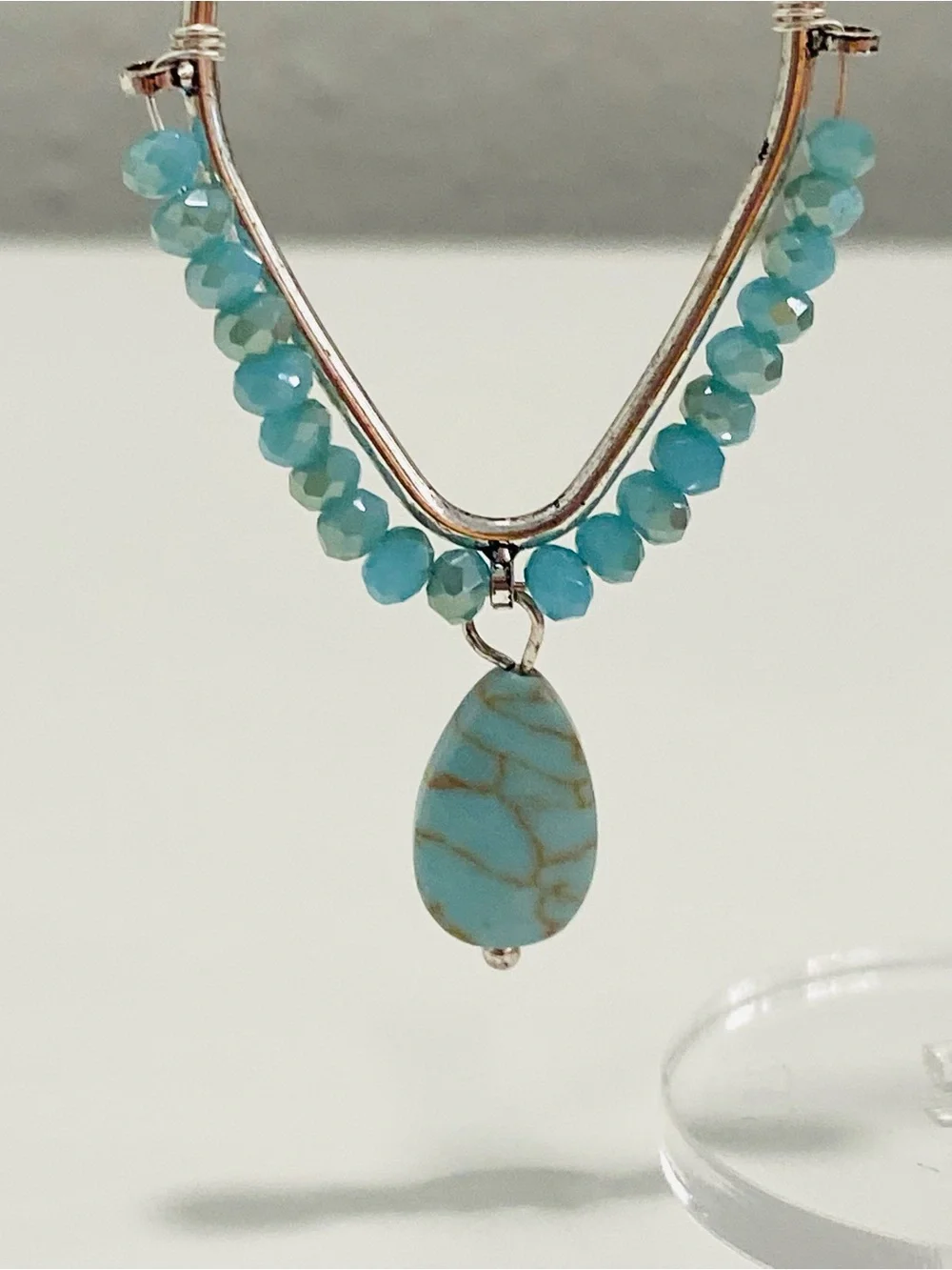 Premier Designs Silvertone Earrings with Faux Turquoise Beads and Drop Stones